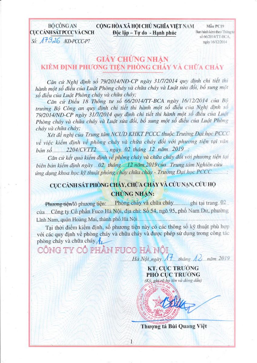 chứng chỉ cửa cuốn chống cháy