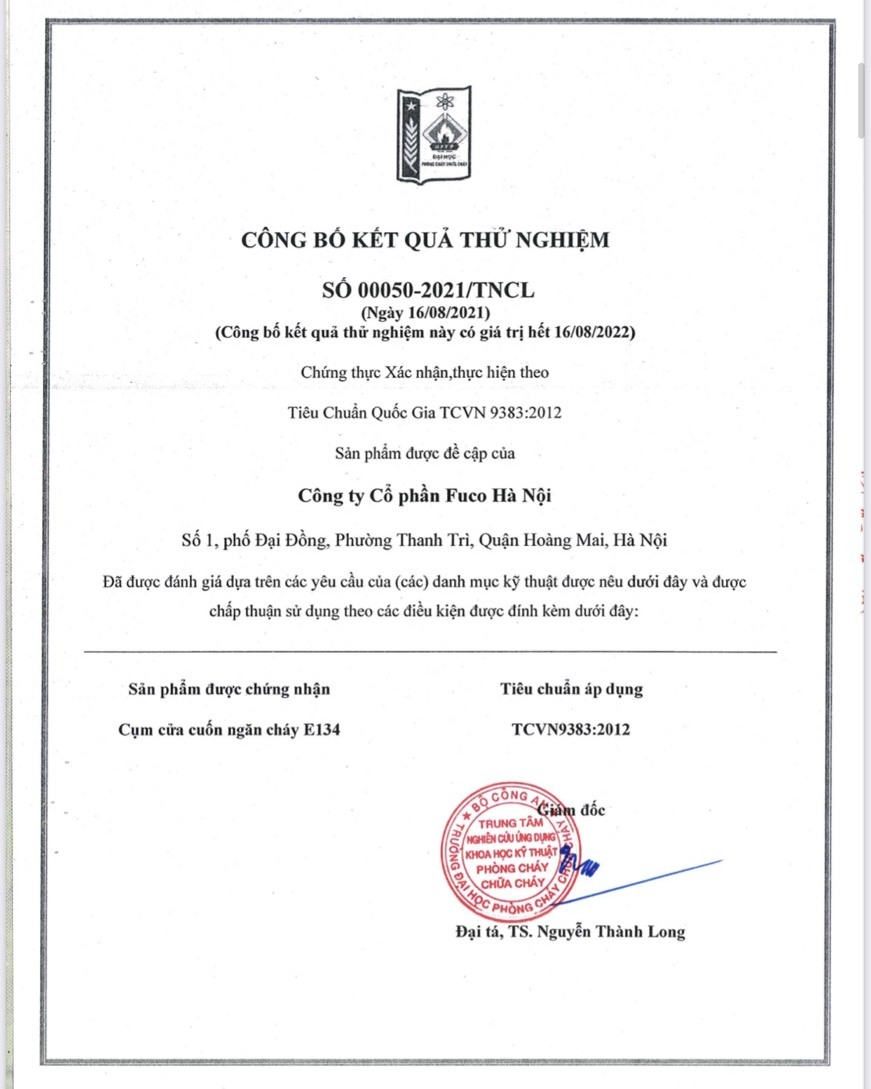 Báo cáo thử nghiệm cửa cuốn chống cháy